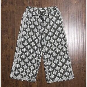 Max Studio Women's Pants X Large Green Floral Botanical Print High Rise Wide Leg